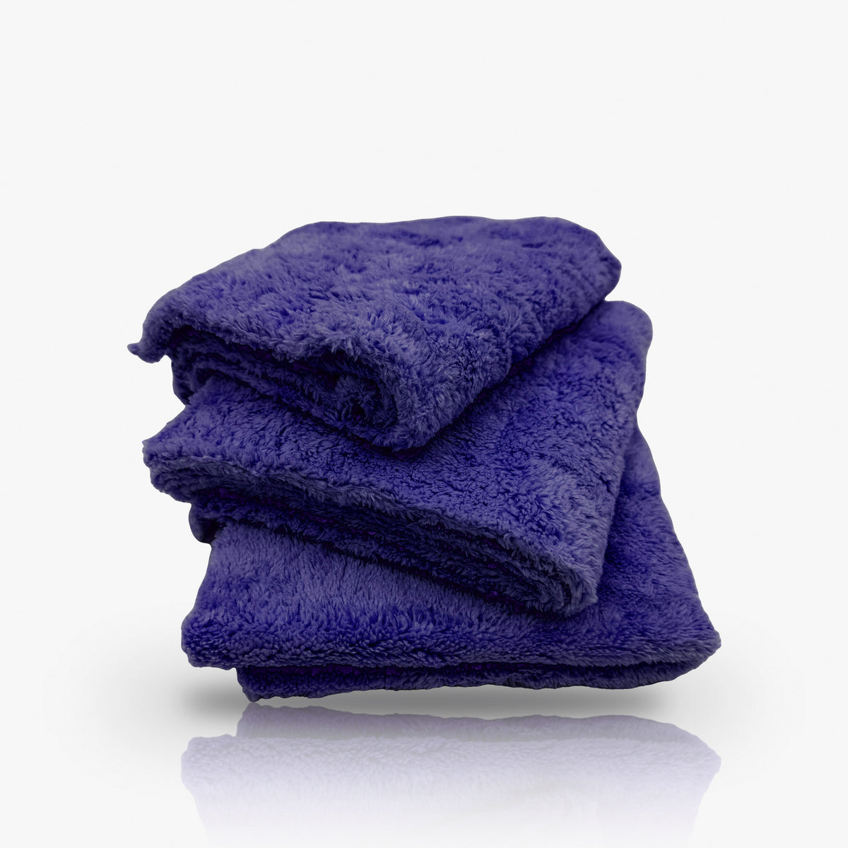 The Buff Cloth, three folded purple edgeless microfibre buffing cloths