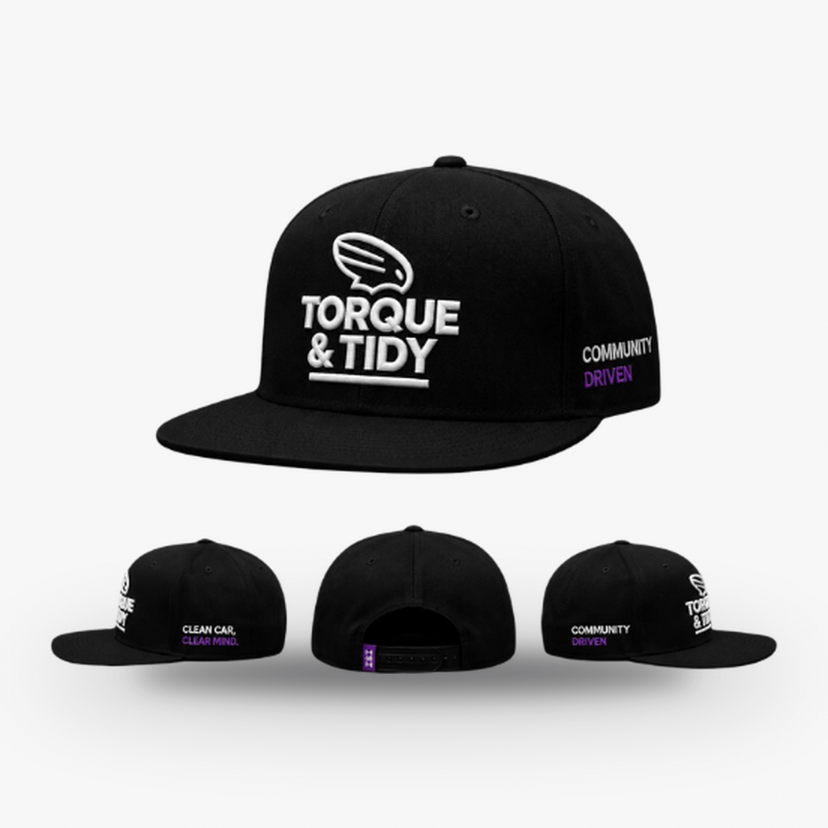 The Community Snapback in black with white embroidery
