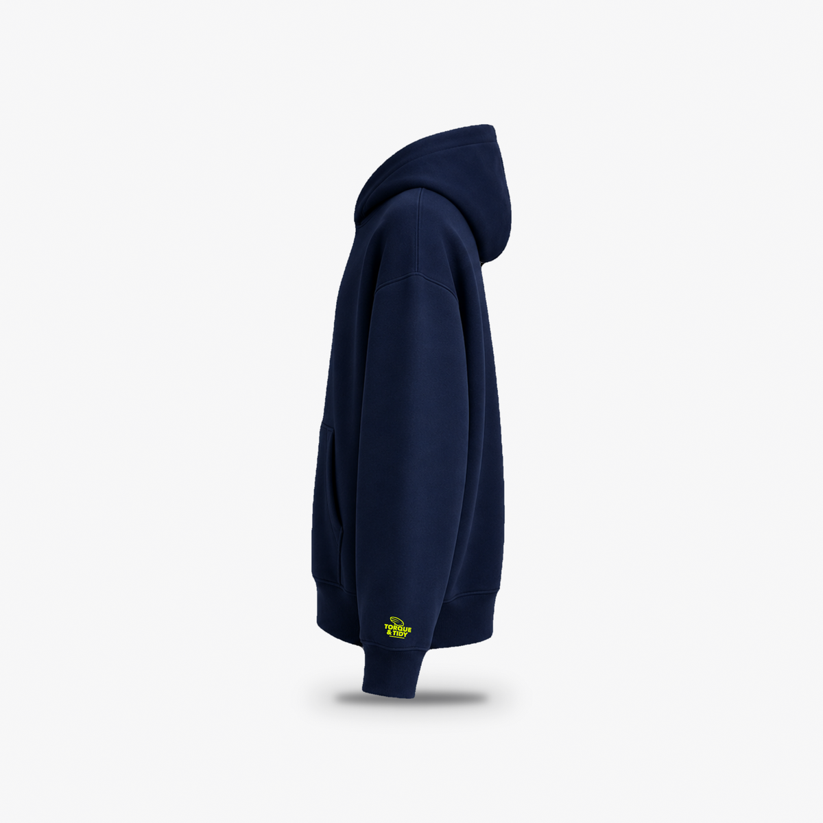 Little Harry Hoodie in navy, side view with sleeve logo