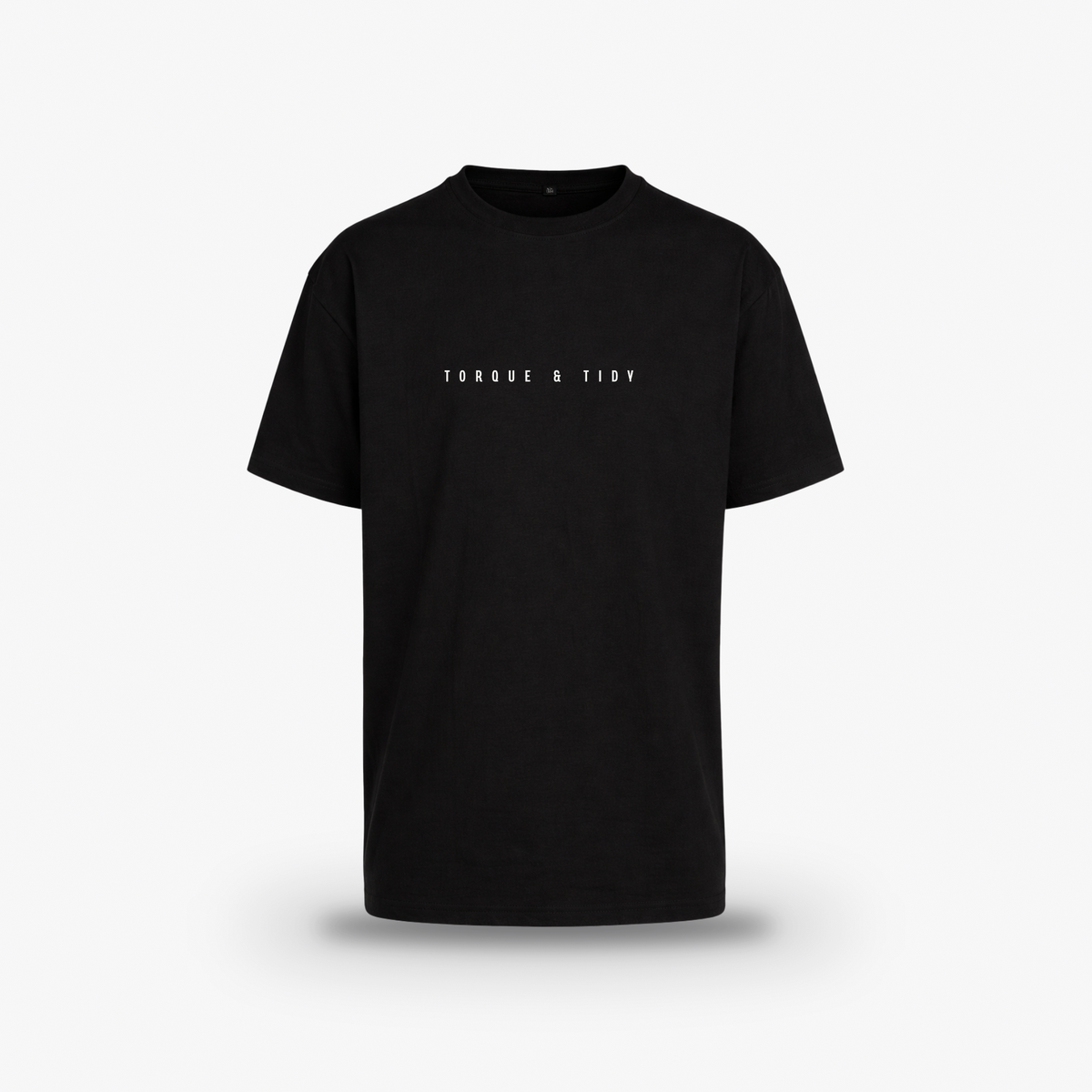 The Premium Tee in black with Torque & Tidy centre print