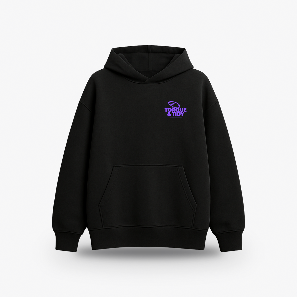 The ESD Hoodie in black, front with small chest logo