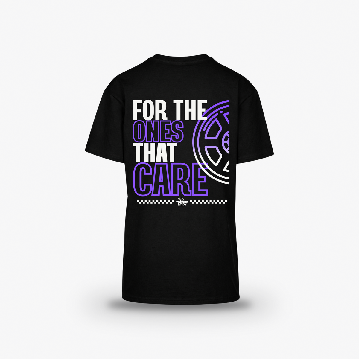The Care Tee in black, back print: For The Ones That Care