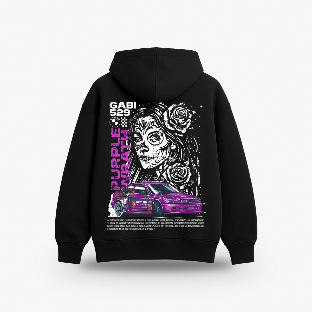 GABI 529 Hoodie, back print with Gabi's purple drift car