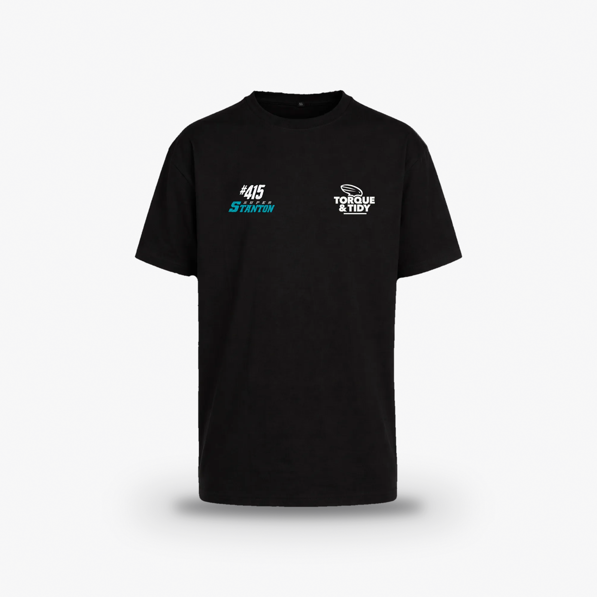 Super Stanton Tee, front with #415 and Torque & Tidy logos