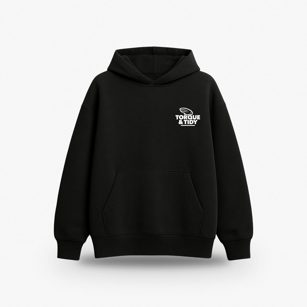 The OG Hoodie in black, front with small white chest logo