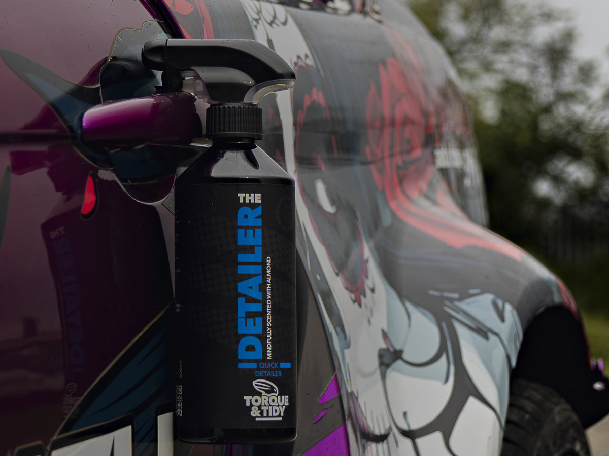 The Detailer hanging on the mirror of GABI 529's wrapped drift car
