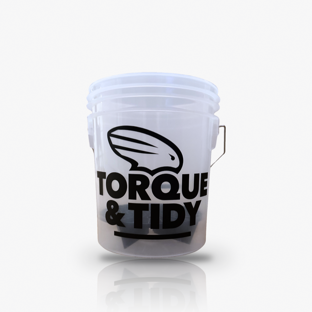 The Wash Bucket in clear with Torque & Tidy logo