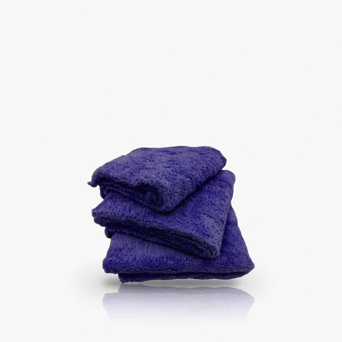 The Buff Cloth, three folded purple edgeless microfibre buffing cloths