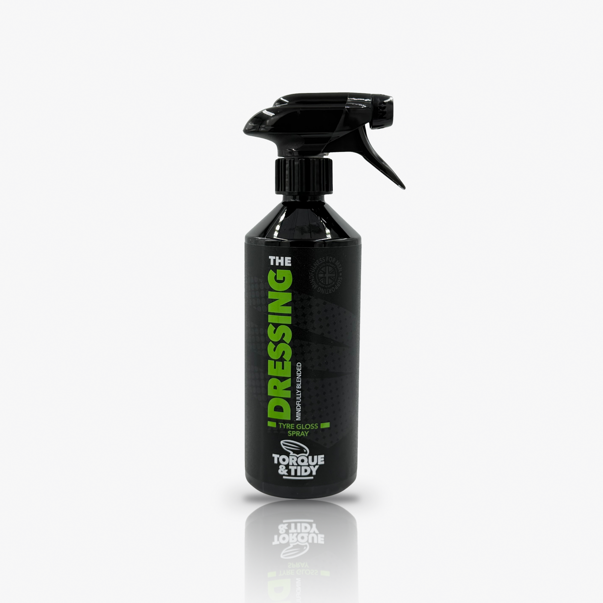The Dressing tyre gloss spray in a trigger spray bottle