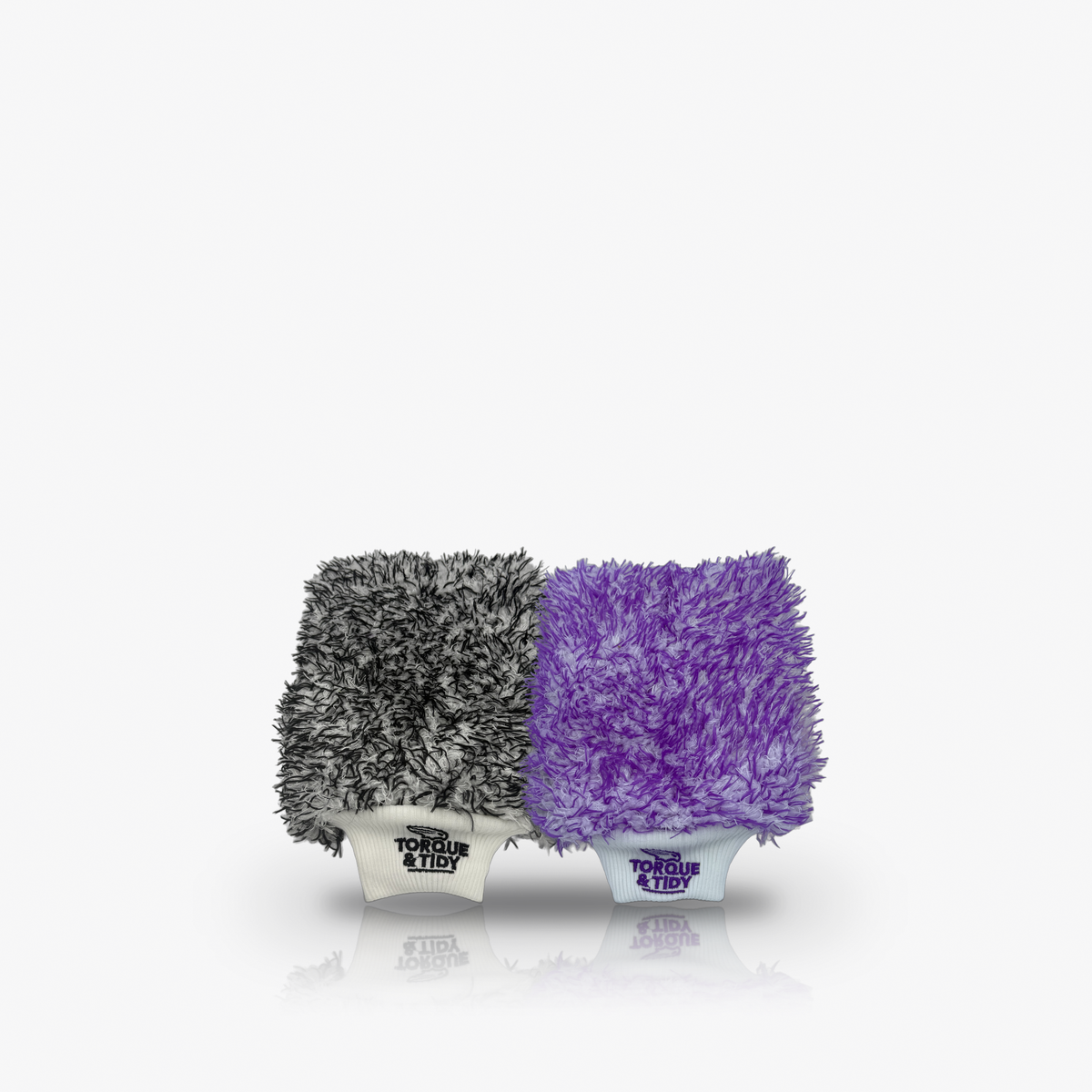 The Premium Wash Mitt in purple and grey