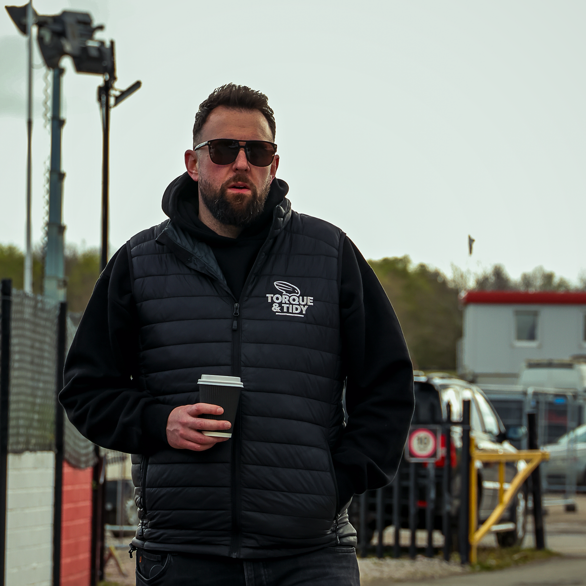 The Gilet in black worn at the track