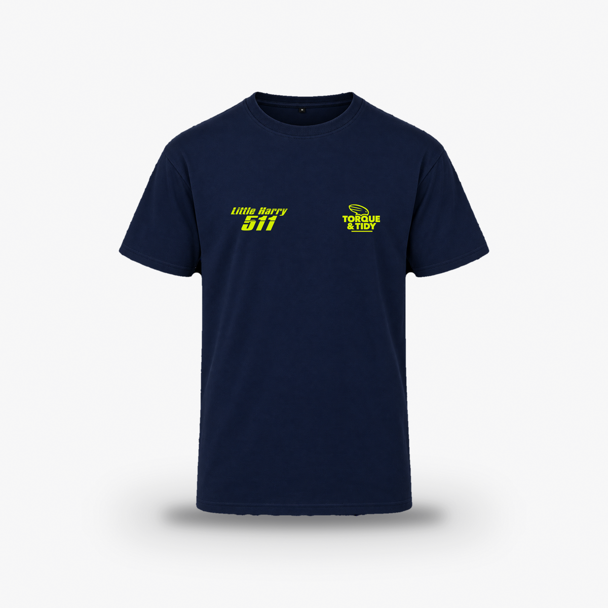 Little Harry Tee in navy, front with Little Harry 511 logo