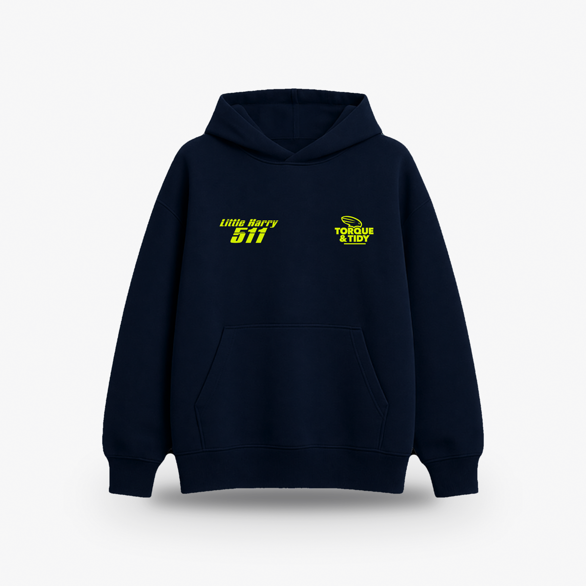 Little Harry Hoodie in navy, front with Little Harry 511 logo