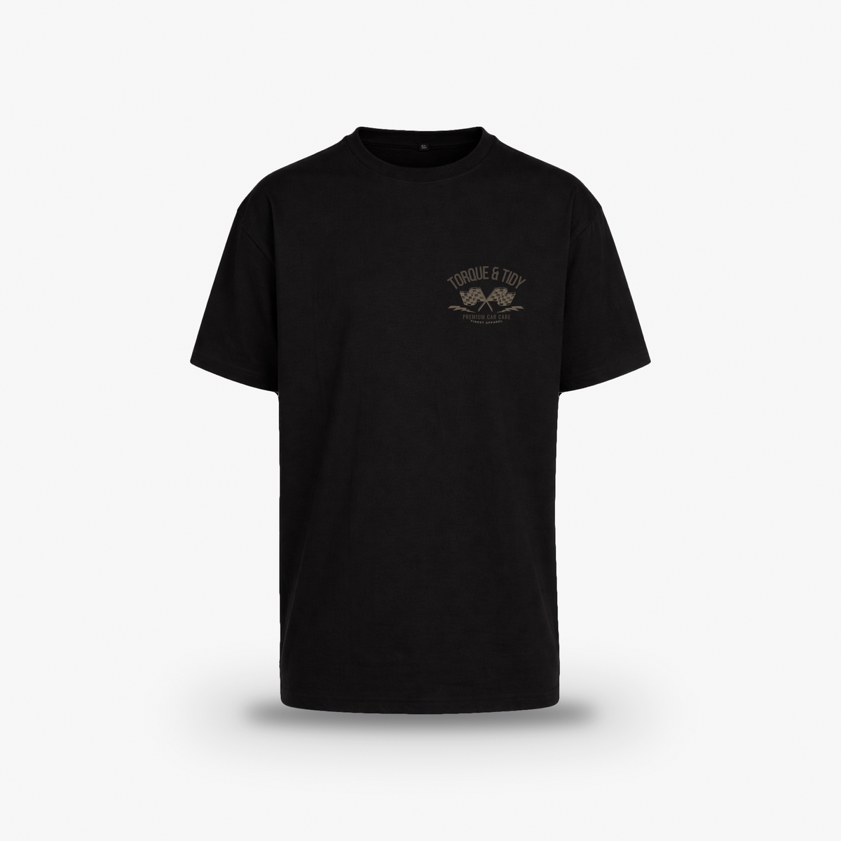 The Retro Tee in black, front with small chest print