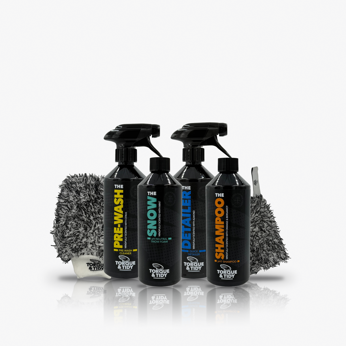 The Exterior Bundle: Pre Wash, Snow, Detailer and Shampoo with the wash mitt and wash pad