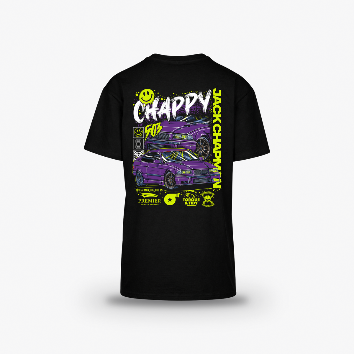 Chappy 503 Tee, back print with Jack Chapman's purple E36