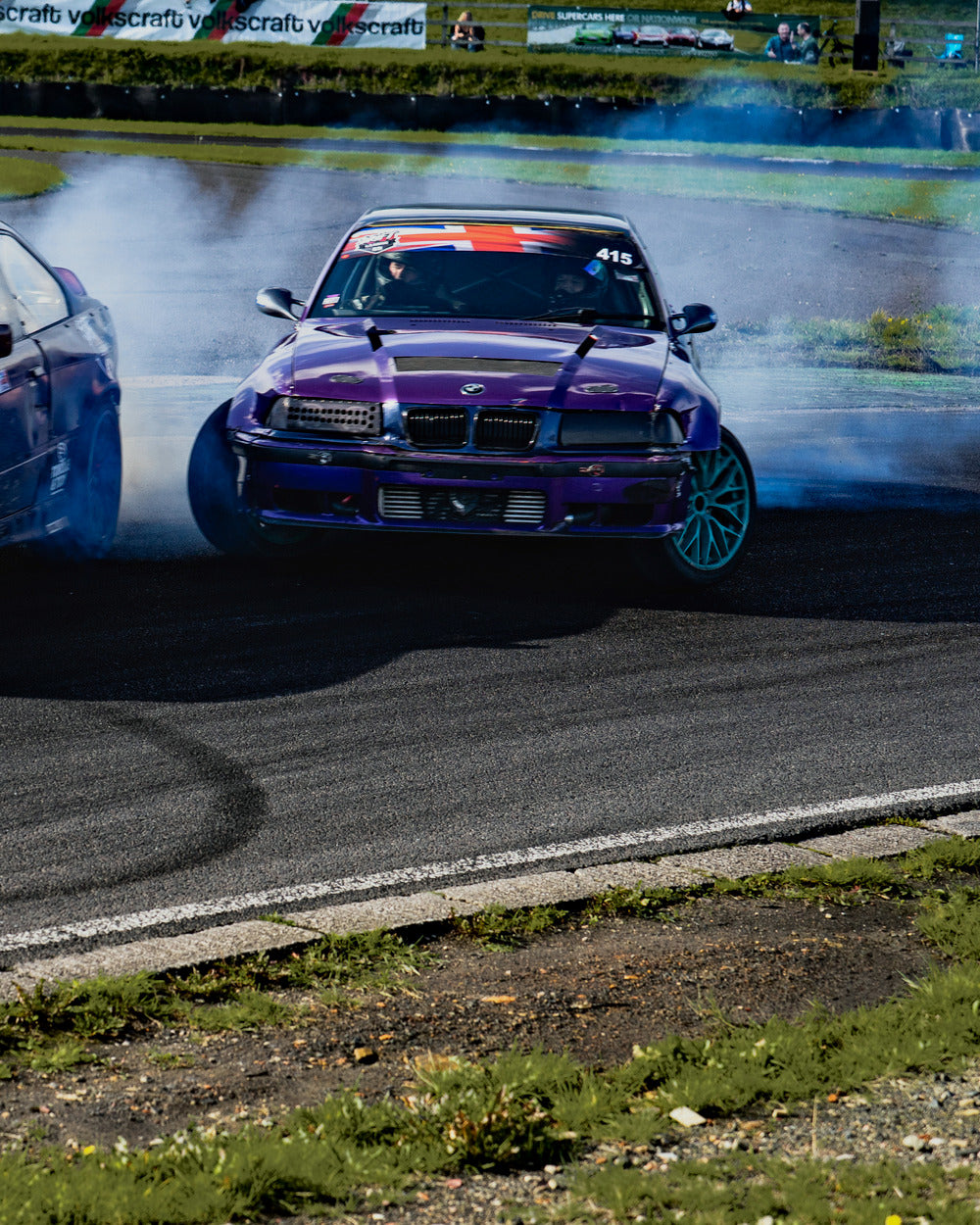 The Torque & Tidy drift car #415 mid-drift at Drift League GB