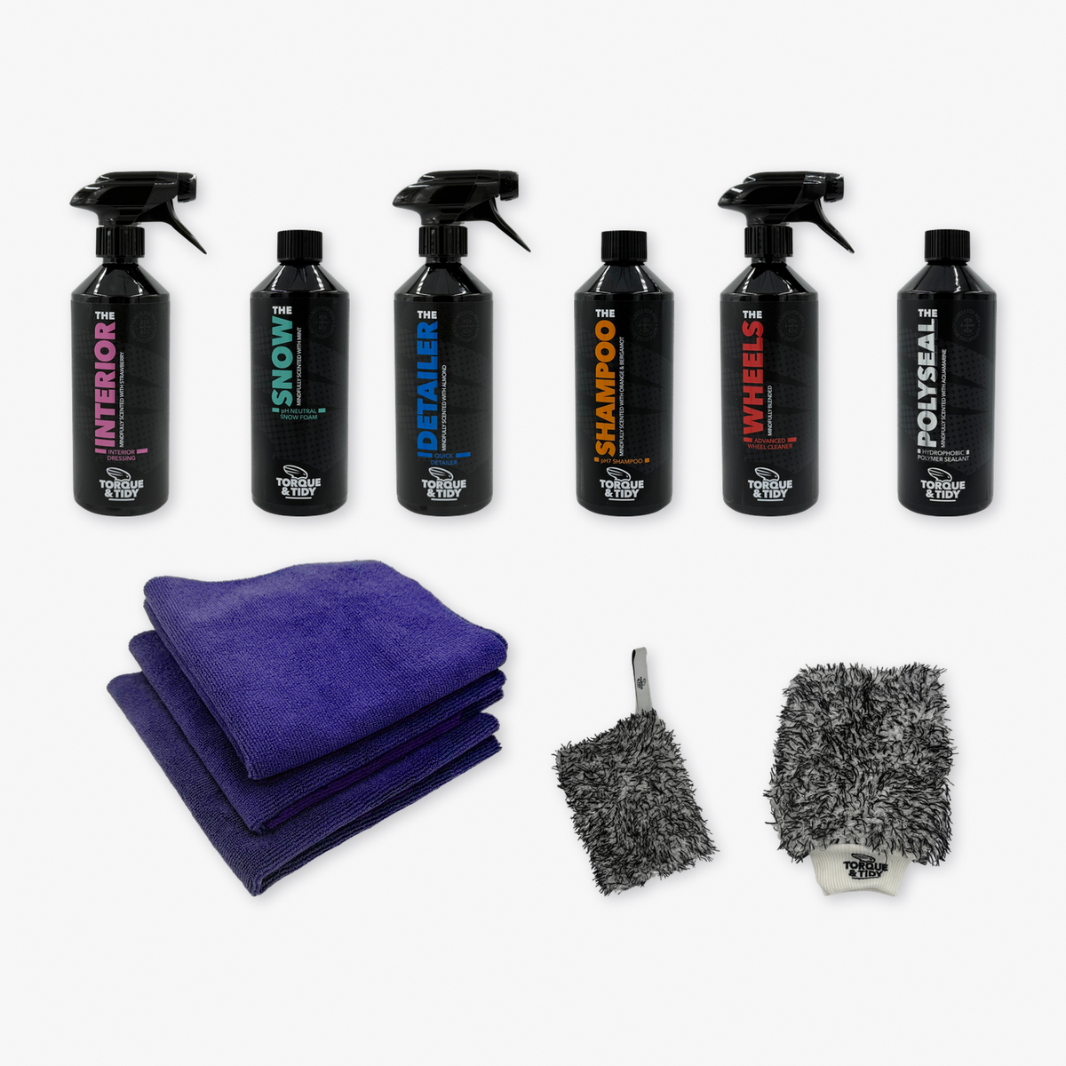 What's inside The Weekend Wash Bundle: six bottles, GP Cloths, wash pad and wash mitt laid out